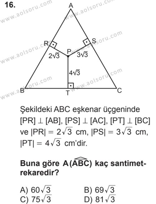 Matematik 2 Dersi 2018-2019 Yılı 2. Dönem Sınavı 16. Soru