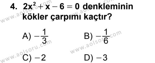 Matematik 4 Dersi 2015 - 2016 Yılı 1. Dönem Sınav Soruları 4. Soru