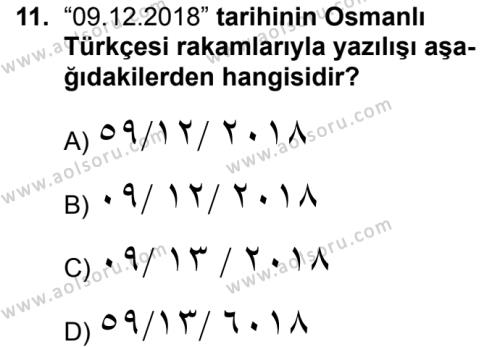 Osmanlı Türkçesi 1 Dersi 2018-2019 Yılı 1. Dönem Sınavı 11. Soru