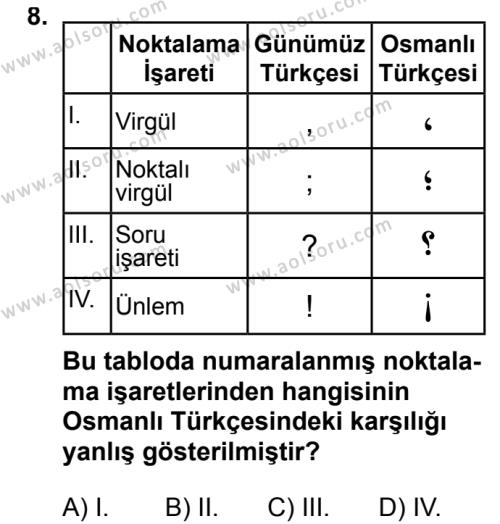 AÖL Osmanlı Türkçesi 1 Dersi 2019 - 2020 Yılı 1. Dönem Sınavı - AÖL Soru