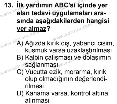 Sağlık Bilgisi 2 Dersi 2013-2014 Yılı 1. Dönem Sınavı 13. Soru