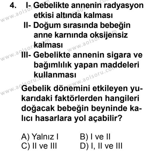 Sağlık Bilgisi 2 Dersi 2014 - 2015 Yılı 1. Dönem Sınav Soruları 4. Soru