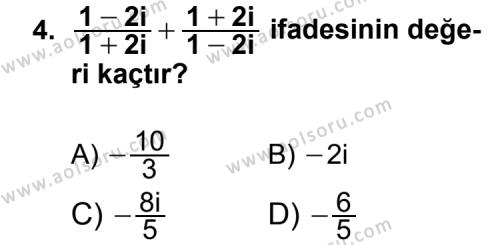 Seçmeli Matematik 1 Dersi 2012 - 2013 Yılı 1. Dönem Sınav Soruları 4. Soru