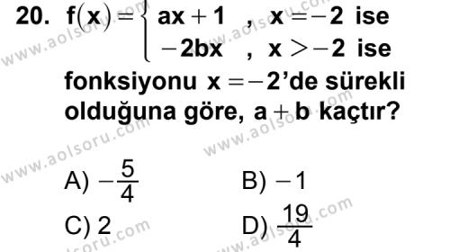 Seçmeli Matematik 3 Dersi 2012-2013 Yılı 1. Dönem Sınavı 20. Soru