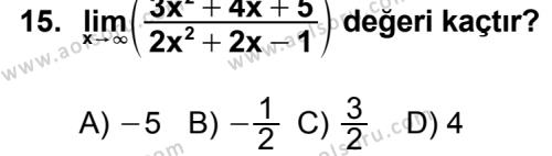 Seçmeli Matematik 3 Dersi 2013-2014 Yılı 3. Dönem Sınavı 15. Soru