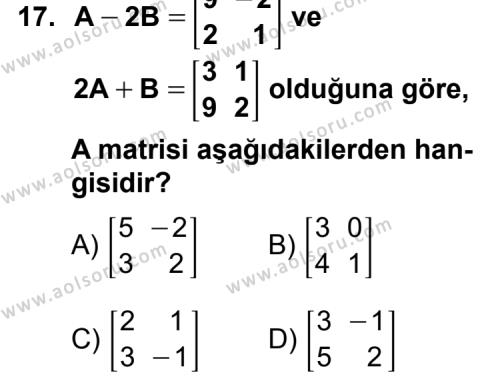 Seçmeli Matematik 4 Dersi 2012-2013 Yılı 2. Dönem Sınavı 17. Soru
