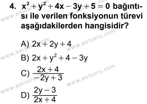 Seçmeli Matematik 4 Dersi 2014 - 2015 Yılı 2. Dönem Sınav Soruları 4. Soru