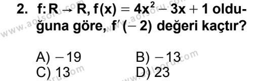 Seçmeli Matematik 4 Dersi 2014 - 2015 Yılı 3. Dönem Sınav Soruları 2. Soru