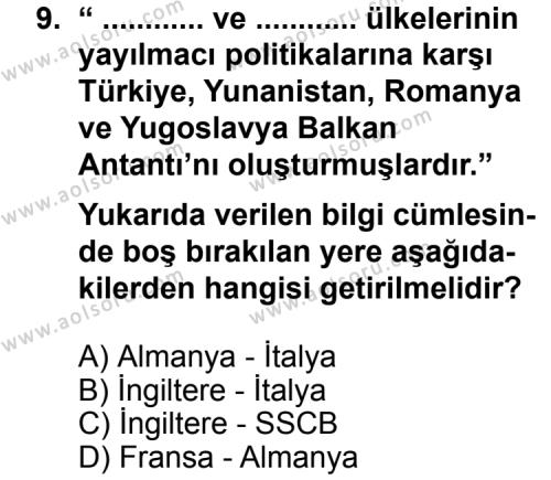 Seçmeli Çağdaş Türk ve Dünyası Tarihi 1 Dersi 2011-2012 Yılı 1. Dönem Sınavı 9. Soru