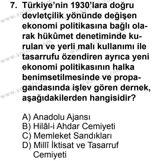 Seçmeli Çağdaş Türk ve Dünyası Tarihi 1 Dersi 2012-2013 Yılı 1. Dönem Sınavı 7. Soru