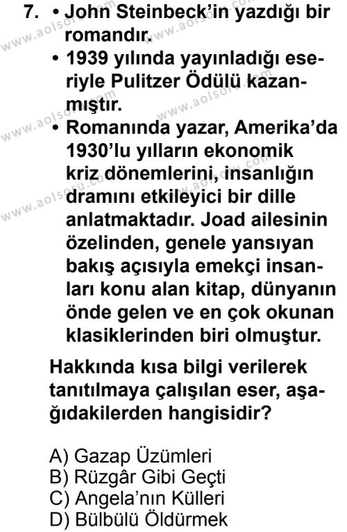 Seçmeli Çağdaş Türk ve Dünyası Tarihi 1 Dersi 2013-2014 Yılı 2. Dönem Sınavı 7. Soru