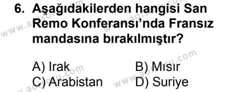 Seçmeli Çağdaş Türk ve Dünyası Tarihi 1 Dersi 2018-2019 Yılı 1. Dönem Sınavı 6. Soru