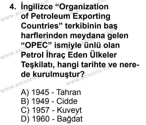 Seçmeli Çağdaş Türk ve Dünyası Tarihi 2 Dersi 2013 - 2014 Yılı 2. Dönem Sınav Soruları 4. Soru