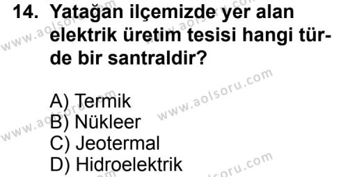 Seçmeli Coğrafya 2 Dersi 2014-2015 Yılı 1. Dönem Sınavı 14. Soru