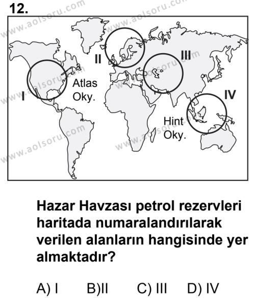 Seçmeli Coğrafya 4 Dersi 2014-2015 Yılı 1. Dönem Sınavı 12. Soru