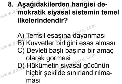 Seçmeli Demokrasi ve İnsan Hakları 2 Dersi 2014-2015 Yılı 2. Dönem Sınavı 8. Soru