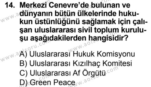 Seçmeli Demokrasi ve İnsan Hakları 2 Dersi 2019-2020 Yılı 2. Dönem Sınavı 14. Soru