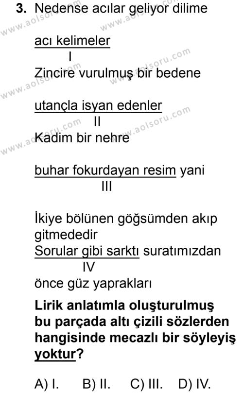 Seçmeli Dil ve Anlatım 4 Dersi 2015 - 2016 Yılı Ek Sınav Soruları 3. Soru