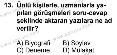 Seçmeli Dil ve Anlatım 6 Dersi 2013-2014 Yılı 1. Dönem Sınavı 13. Soru