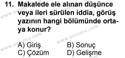 Seçmeli Dil ve Anlatım 8 Dersi 2012-2013 Yılı 1. Dönem Sınavı 11. Soru