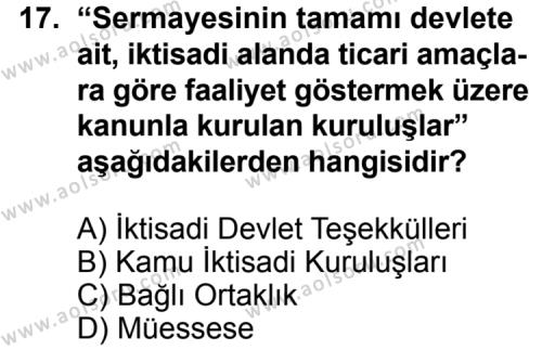 Seçmeli Ekonomi 2 Dersi 2014-2015 Yılı 1. Dönem Sınavı 17. Soru