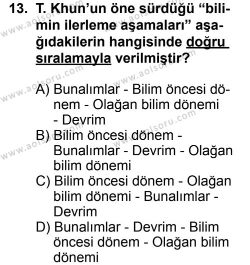 Seçmeli Felsefe 1 Dersi 2013-2014 Yılı 2. Dönem Sınavı 13. Soru