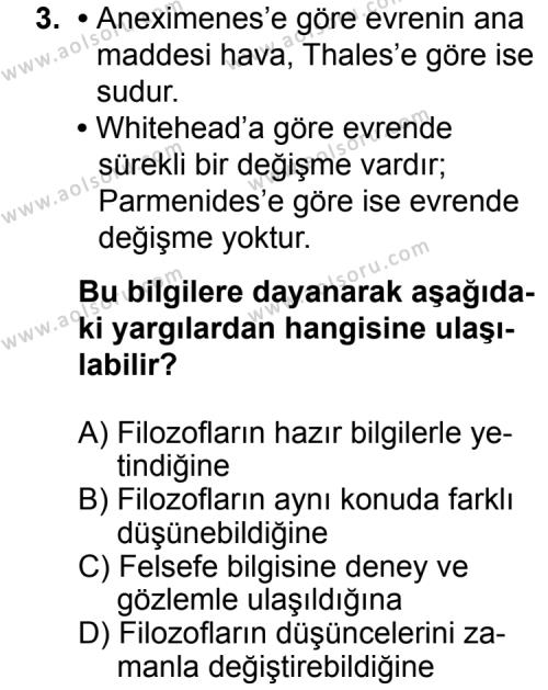 Seçmeli Felsefe 1 Dersi 2015 - 2016 Yılı 3. Dönem Sınav Soruları 3. Soru