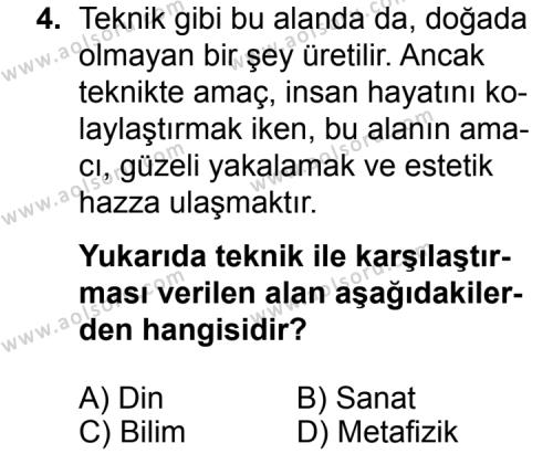 Seçmeli Felsefe 1 Dersi 2015 - 2016 Yılı 3. Dönem Sınav Soruları 4. Soru