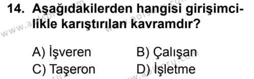 Seçmeli Girişimcilik 1 Dersi 2019-2020 Yılı 2. Dönem Sınavı 14. Soru