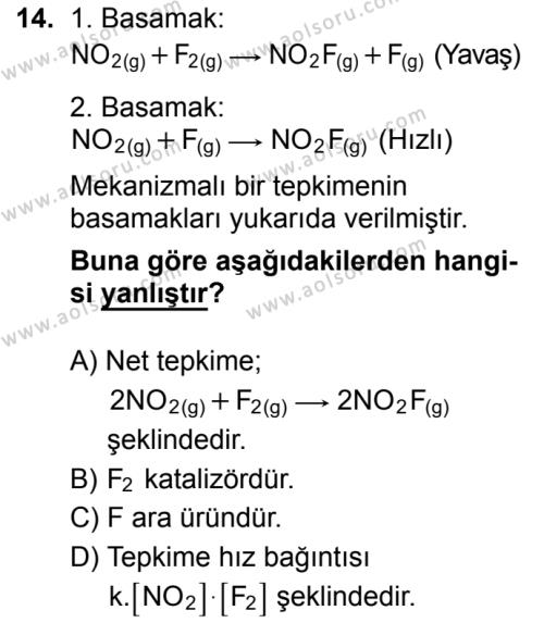 Seçmeli Kimya 2 Dersi 2016-2017 Yılı 1. Dönem Sınavı 14. Soru