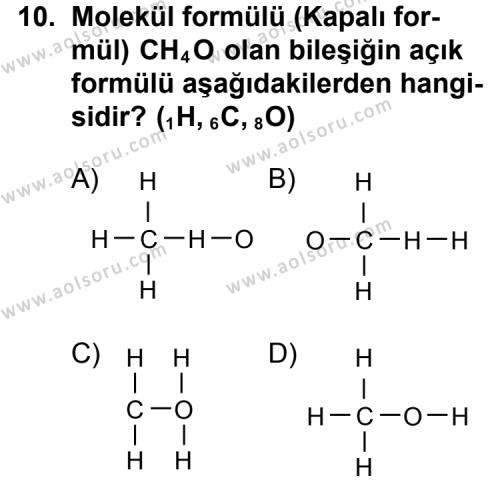 Seçmeli Kimya 3 Dersi 2011-2012 Yılı 3. Dönem Sınavı 10. Soru