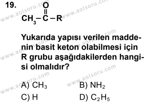 Seçmeli Kimya 3 Dersi 2012-2013 Yılı 2. Dönem Sınavı 19. Soru