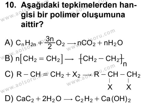 Seçmeli Kimya 3 Dersi 2013-2014 Yılı 1. Dönem Sınavı 10. Soru