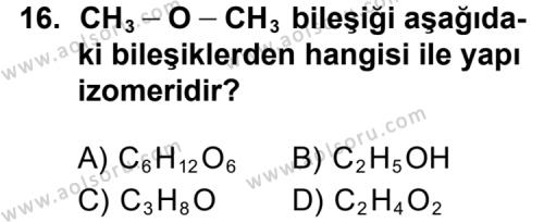 Seçmeli Kimya 3 Dersi 2013-2014 Yılı 1. Dönem Sınavı 16. Soru