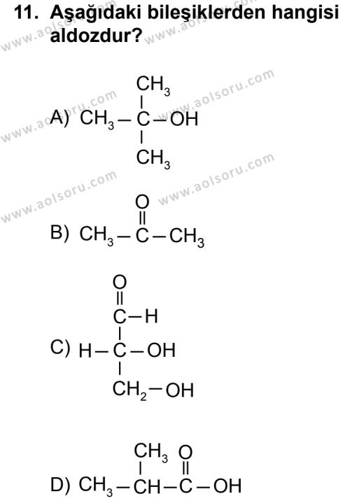 Seçmeli Kimya 4 Dersi 2011-2012 Yılı 1. Dönem Sınavı 11. Soru