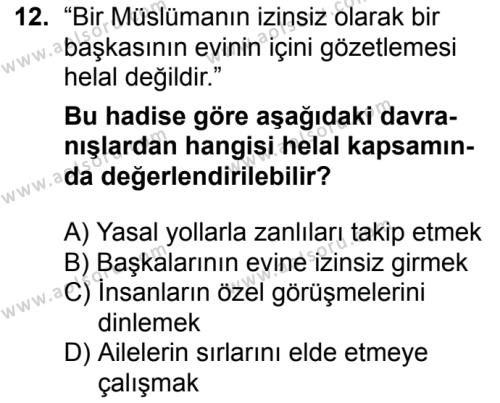 Seçmeli Peygamberimizin Hayatı 4 Dersi 2017-2018 Yılı 1. Dönem Sınavı 12. Soru