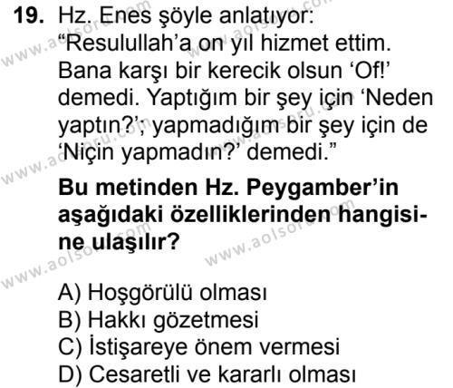 Seçmeli Peygamberimizin Hayatı 4 Dersi 2018-2019 Yılı 1. Dönem Sınavı 19. Soru