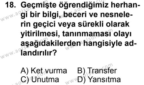 Seçmeli Psikoloji 1 Dersi 2014-2015 Yılı 1. Dönem Sınavı 18. Soru