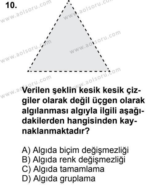 Seçmeli Psikoloji 1 Dersi 2015-2016 Yılı 1. Dönem Sınavı 10. Soru