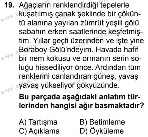 Seçmeli Türk Dili ve Edebiyatı 1 Dersi 2018-2019 Yılı 1. Dönem Sınavı 19. Soru
