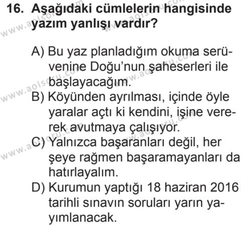 Seçmeli Türk Dili ve Edebiyatı 1 Dersi 2018-2019 Yılı 2. Dönem Sınavı 16. Soru