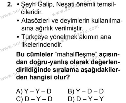 Seçmeli Türk Dili ve Edebiyatı 1 Dersi 2018 - 2019 Yılı 3. Dönem Sınav Soruları 2. Soru