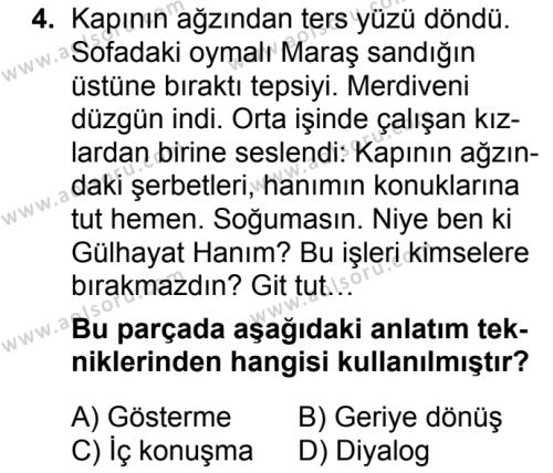 Seçmeli Türk Dili ve Edebiyatı 1 Dersi 2018 - 2019 Yılı 3. Dönem Sınav Soruları 4. Soru