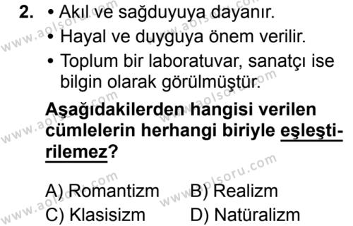 Seçmeli Türk Dili ve Edebiyatı 1 Dersi 2019 - 2020 Yılı 1. Dönem Sınav Soruları 2. Soru