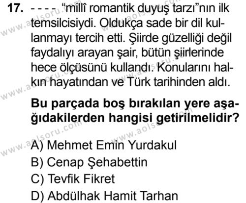 Seçmeli Türk Dili ve Edebiyatı 1 Dersi 2019-2020 Yılı 1. Dönem Sınavı 17. Soru