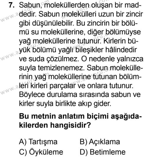 Seçmeli Türk Dili ve Edebiyatı 1 Dersi 2019-2020 Yılı 2. Dönem Sınavı 7. Soru