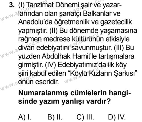 Seçmeli Türk Dili ve Edebiyatı 2 Dersi 2018 - 2019 Yılı 3. Dönem Sınav Soruları 3. Soru