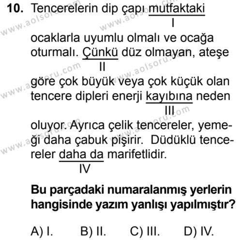 Seçmeli Türk Dili ve Edebiyatı 2 Dersi 2019-2020 Yılı 1. Dönem Sınavı 10. Soru