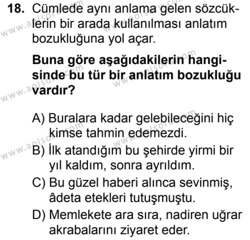 Seçmeli Türk Dili ve Edebiyatı 2 Dersi 2019-2020 Yılı 1. Dönem Sınavı 18. Soru