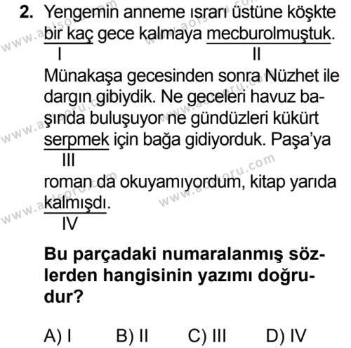 Seçmeli Türk Dili ve Edebiyatı 2 Dersi 2019 - 2020 Yılı 2. Dönem Sınav Soruları 2. Soru